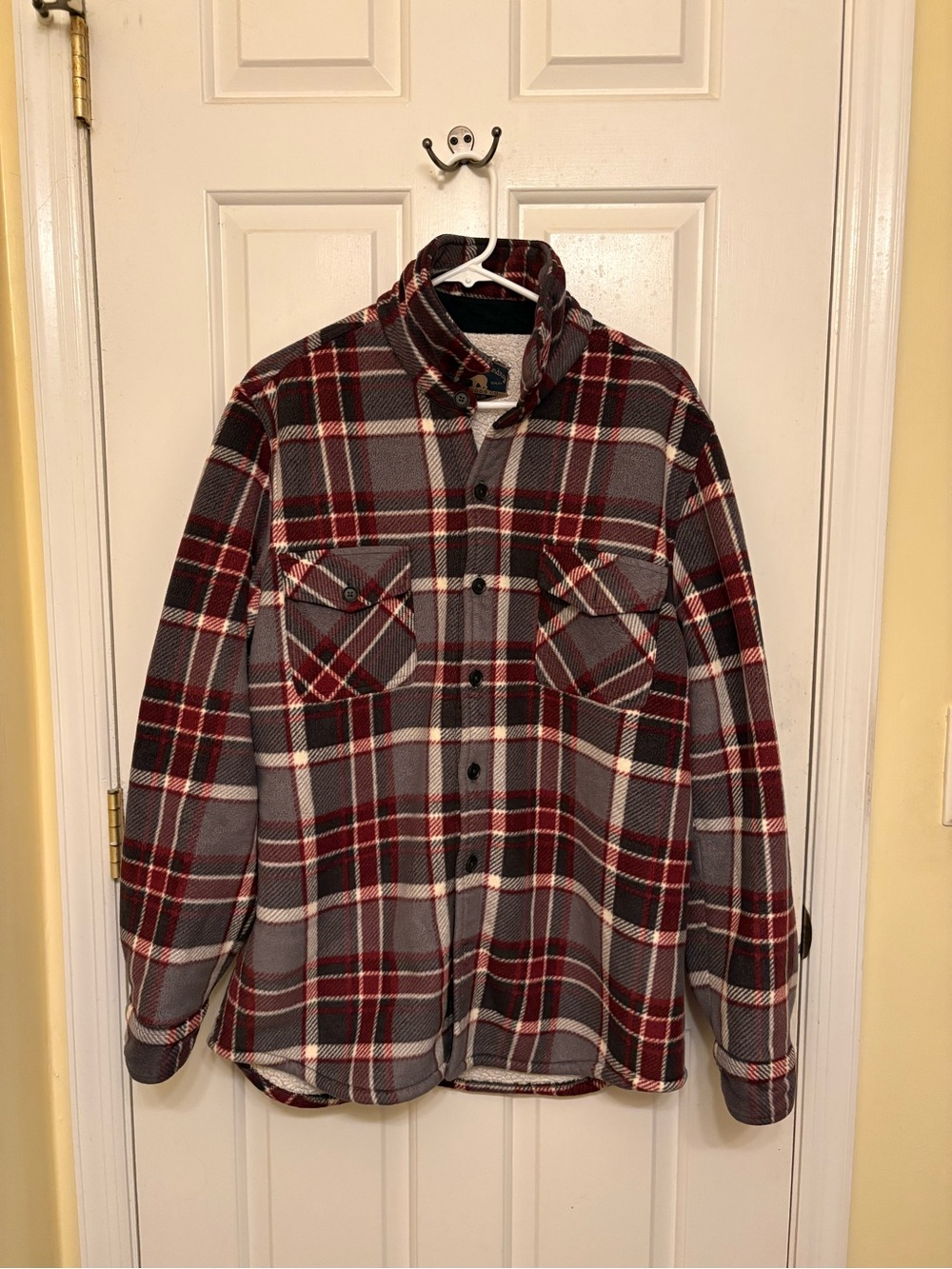 Freedom Foundry Men's Red and Gray Plaid Button Down Warm Winter Shirt Jacket